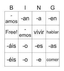 ar er ir verb endings bingo card