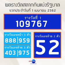 ผลรางวัลสลากกินแบ่งรัฐบาล งวดประจำวันที่ 1 เมษายน 2562 - สำนักข่าวไทย อสมท