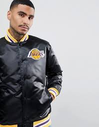A chic black satin jacket from the 1940s. Mitchell Ness Nba L A Lakers Satin Jacket Asos