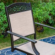 Phi Villa Black Aluminum Classic Pattern Swivel Rockers Sling Outdoor Dining Chair 2 Pack