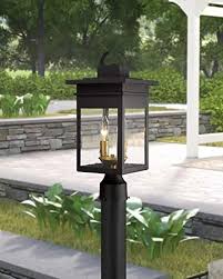 Zeyu 2 Light Outdoor Post Lantern Lamp 17 Inches Exterior Post Light Fixtures In Black And Gold Finish With Seeded Glass 20072p2 Home Garden Lighting Accessories Bases