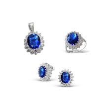 silver sapphire round cz jewelry set