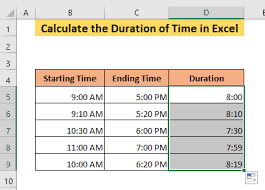calculate the duration of time in excel