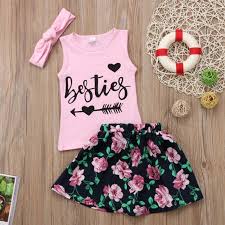 Kids Toddler Baby Girl Sleeveless Tank Tops Floral Skirt With Headband Twins Sister Outfit