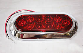 Red 6 In Oval Led Stop Turn Tail Trailer Light Surface Mount Includes Chrome Trim Ring