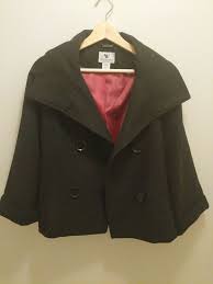 Worthington Black Jacket Coat Double Breasted 3 4 Sleeves