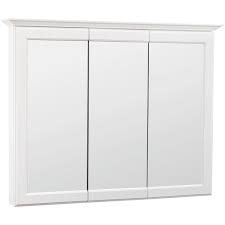 Back of mirrors have started to slightly peel or wear from humidity, i'm guessing, and metal hinges are slightly discolored. Glacier Bay Premium 37 In X 29 In Framed Surface Mount Tri View Bathroom Medicine Cabinet In White Tg36 Wh The Home Depot