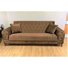 Turkish 3 Seater Brown Fabric Sofa Bed