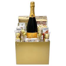 gold wedding gift basket chagne