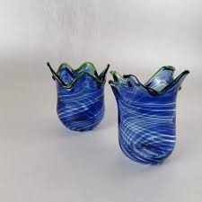 Art Glass Bowl Vase Veronica Blue