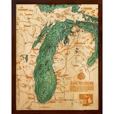 Lake Michigan Bathymetric Wood Chart