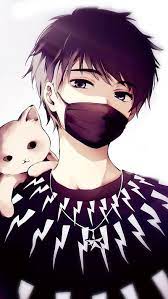 anime boy with mask anime with cat