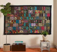 Black Sari Patchwork Wall Hanging