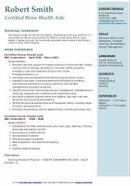 certified home health aide resume