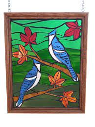 Blue Jays With Fall Maple Leaves