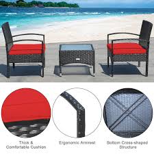 3 Pieces Furniture Sets For Outdoor Modern Style Wicker Rattan Set Black Red Costway Patio With Cushion Lawn Backyard Red