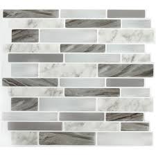 Tic tac tiles peel and stick self adhesive removable stick on kitchen backsplash bathroom 3d wall tiles in como pebble (10 sheets) 4.6 out of 5 stars 1,541 $36.99 $ 36. Stick It Tiles Marble Grey Obl Peel And Stick It 11 25x10 8 Pack The Home Depot Canada