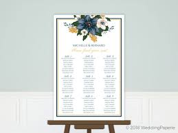 Beautiful Blue Floral Decor Wedding Seating Chart Poster