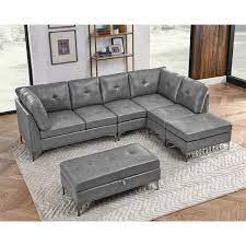 Wide Sectional 3 Piece Leather Sofa