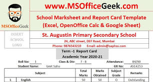report card and mark sheet excel
