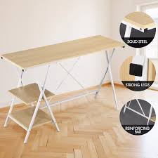 The contemporary lacquer desk has a simple, almost industrial design, with its crisp, stainless steel legs and colorful top. Ozsale White Computer Desk Home Office Desk Gaming Workstation With X Legs And Shelves