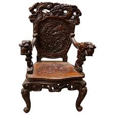 Asian oriental vintage rose wood carved dragon throne chair with marble (124645738779). Dragon Chairs 18 For Sale On 1stdibs