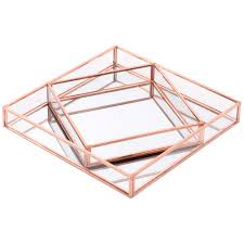 Can be paired with the coordinating small and large. Koyal Glass Mirror Square Trays Vanity Set Of 2 Rose Gold Decorative Mirrored Trays For Coffee Table Bar Cart Dresser Bathroom Perfume Makeup Centerpieces Amazon In Home Kitchen