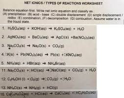 Solved Net Ionics Types Of Reactions