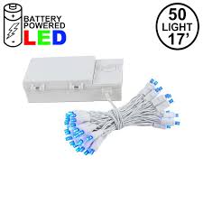 50 Led Battery Operated Christmas Lights Blue On White Wire Novelty Lights Inc