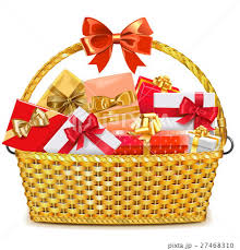 vector wicker basket with giftsのイラスト