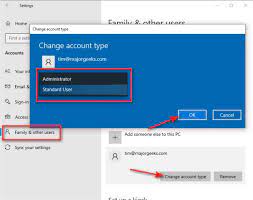 change user account types in windows 10