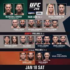 Measuring the strength of an mma card can be done in many ways. Ufc 246 Fight Card Results Conor Mcgregor Vs Donald Cerrone Holly Holm Vs Raquel Pennington In Las Vegas Nevada Conan Daily