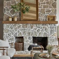Cream Stone Fireplace Design Ideas