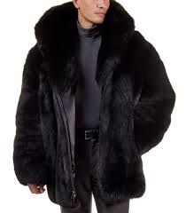 Mid Length Black Fox Fur Coat For Men