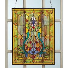 River Of Goods Multi Stained Glass Fleur De Lis Window Panel Yellow