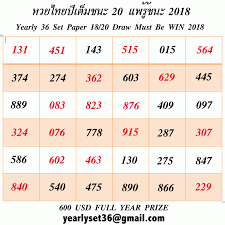 Thai Lottery Full Year 3up Set 36 Number Paper 2019 Thai