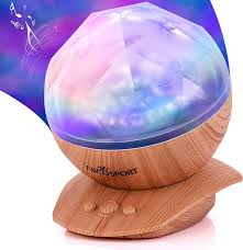 Soothing Aurora Borealis Led Night Light Projector Music Speaker Chic Wood Texture Furniture Look 45 Degree Tilt 8 Light Modes Relaxing Ocean Wave Projector For Babies Kids And Adults Amazon Com