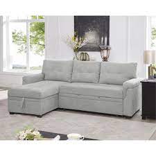 Homestock Gray Velvet Full Reversible Sectional Sofa With Chaise Small Couch Sofa Bed L Shape Pullout Bed Sleeper Sofa