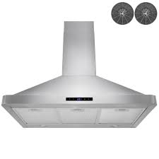 Akdy 36 In Convertible Wall Mount Range Hood In Stainless Steel With Led Lights Touch Control And Carbon Filters