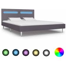 vidaxl bed frame with led grey fabric