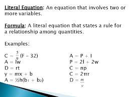 using formulas and literal equations