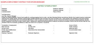 Kitchen Manager Employment Contracts