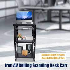 Black Iron AV Cart Media Cart Free standing Easy to Assemble with Power  Strip US | eBay