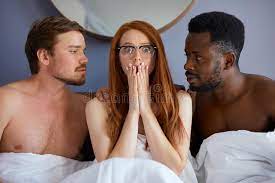 Interracial Couple Having Complicated Affair and Love Triangle in Bedroom  Stock Image - Image of cheating, night: 193638051