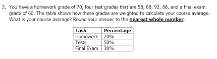 homework grade of 70 four test grades