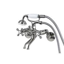 The exquisite design of this faucet tastefully flatters the elegant architecture of traditional homes with its fine detailing. Kingston Brass Ks266sn Kingston Wall Mount Clawfoot Tub Faucet With Hand Shower Brushed Nickel Kingstonbrass Com