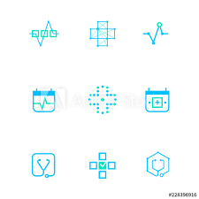Flat Line Medicine Icons Monochrome Blue Emblem Logos Web