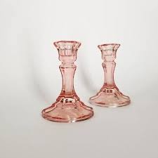 Pink Glass Candlestick Holders Pink