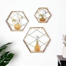 3 Gold Hexagon Metal With Wood