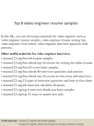 Top 8 Video Engineer Resume Samples